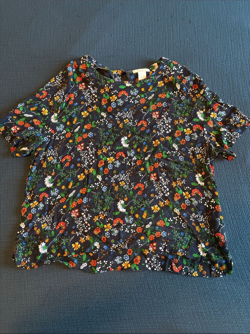 H&M Navy Floral Short-Sleeve Top
